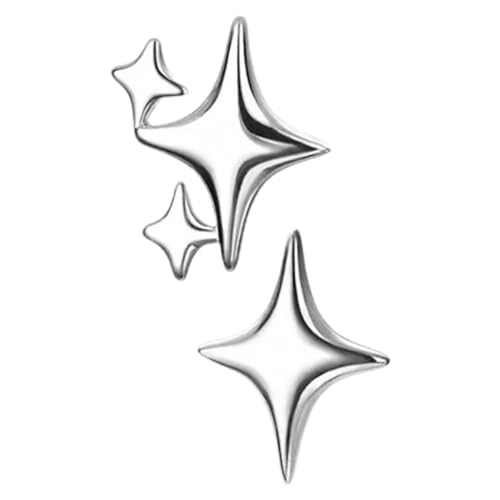 LIGIGWASH Asymmetrische Stern Ohrstecker Damen Schmuck Modisch Leicht zu Tragen für Frauen und Mädchen Statement Ohrringe in Weißgold von LIGIGWASH