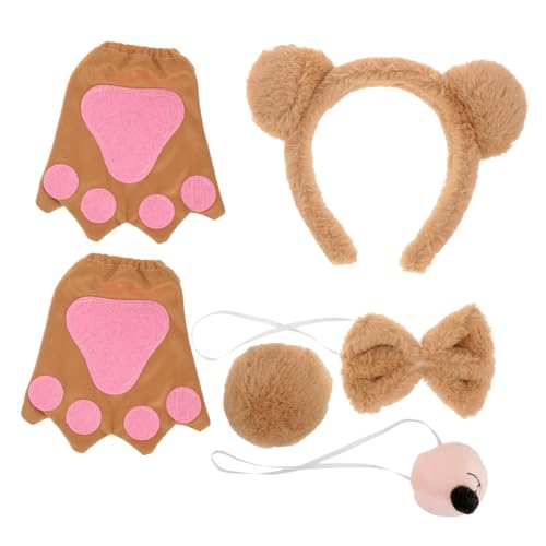 LIGIGWASH Bärenohren Kostümset mit Stirnband Flauschigen Handschuhen und Fake Nase für Tierkostüm für Partys und Tägliche Anlässe Niedliches Accessoire für von LIGIGWASH
