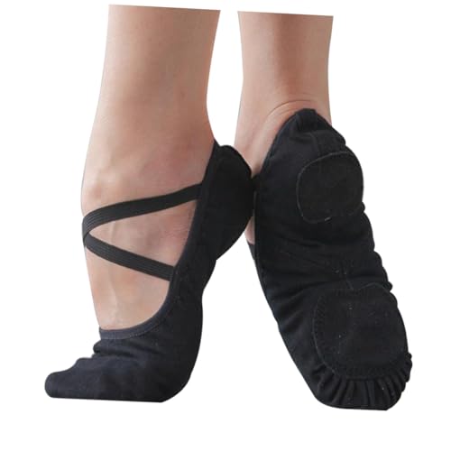 LIGIGWASH Ballettschuhe mit Elastischem Band Professionelle rutschfeste Tanzschläppchen aus Robustem Material Flexible Vollsohle Geeignet für Yoga Ballett und Moderne Tanzarten Schwarz von LIGIGWASH