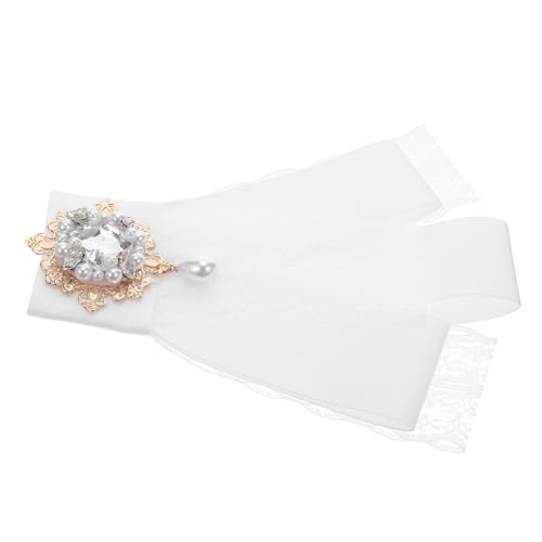 LIGIGWASH Barock Spitzen Schleifenbrosche Weiß mit Funkelnden Strass Perlen Vorgebundene Damen Brosche als Modisches Accessoire für Kleidung Taschen Haare und Besondere Anlässe von LIGIGWASH