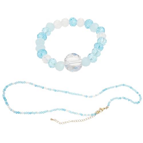 LIGIGWASH Blaues Perlen mit Halskette und Ring für Damen Leichtes Schmuck Trendige Clavicle Chain Einfaches Design und Langlebig Modisch für Alltag und Sommer von LIGIGWASH