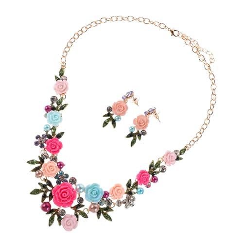 LIGIGWASH Blumen Schmuckset für Bräute Farbige Halskette und Ohrringe mit Kunstperlen Design für Hochzeiten Partys und Besondere Anlässe für Brautjungfern und Teenager Mädchen von LIGIGWASH