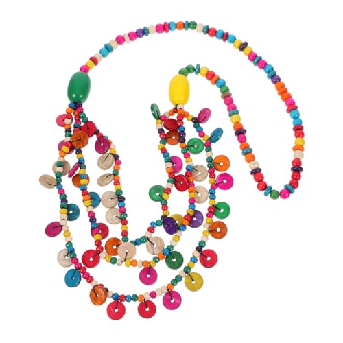 LIGIGWASH Bohemia Stil Halskette mit Bunten Holzperlen und Kokosnuss Anhänger Mehrlagiges Design für Damen für Partys Strand und Alltag Einzigartiger Modeschmuck Zufällige von LIGIGWASH