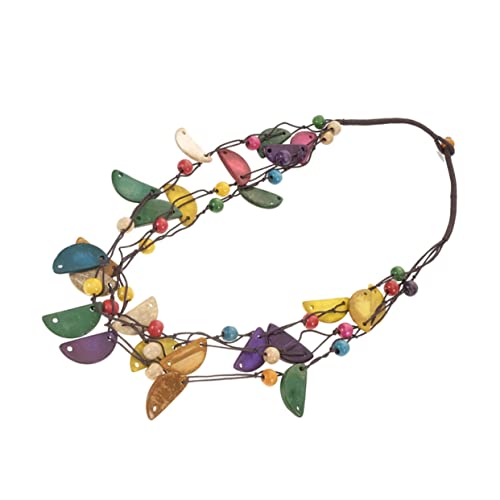 LIGIGWASH Bohemia Style Lange Damen Halskette mit Farbigem Halbkreisförmigem Kokosnussschalen Anhänger Vintage Schmuck Handgefertigt Passend für Party Urlaub Strand und Alltag von LIGIGWASH