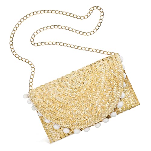 LIGIGWASH Bohemian Umhängetasche Strohwaren mit Plüschbällchen Stilvolle Strandtasche für Damen für Ausflüge Einkaufen und Reisen LIGIGWASH Bohemian Umhängetasche Strohwaren mit Plüschbällchen Stilvolle Strandtasche für Damen für Ausflüge Einkaufen und Reisen von LIGIGWASH