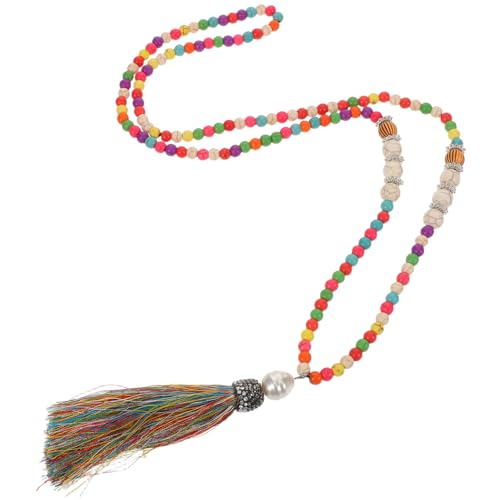 LIGIGWASH Boho Halskette für Damen Bunte Perlenkette mit Quastenanhänger Lange Handgefertigte Sweater Chain Vielseitiger Schmuck für Sommer Strand und Tropische Anlässe von LIGIGWASH