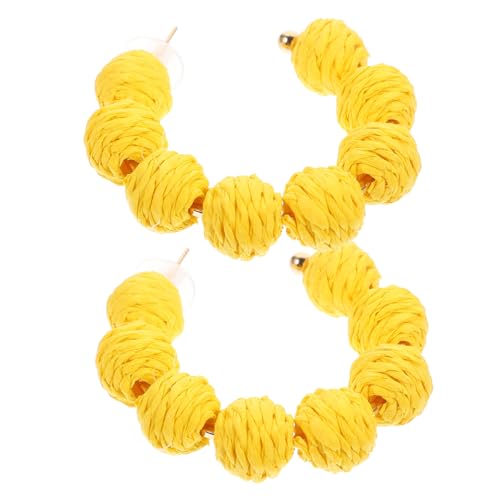 LIGIGWASH Boho Raffia Ohrringe Damen Handgewebt Leicht Sommer Beachstyle Ohranhänger Modisch Gelb Großer Kugel Tropfen für Teenager und Erwachsene von LIGIGWASH