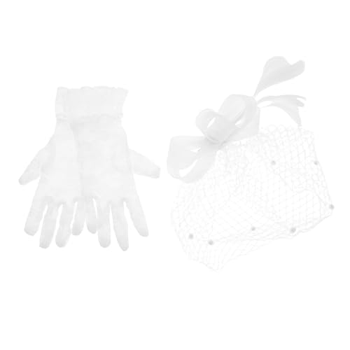 LIGIGWASH Braut-kopfspange Mit Gefieder Und Netz Spitzenhandschuhe Für Hochzeit Partys Accessoires Für Besondere Anlässe Brautjungfern-kopfschmuck von LIGIGWASH