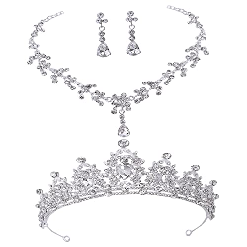 LIGIGWASH Brautschmuck Set Silberfarbenes Strass Diadem Halskette Ohrringe für Hochzeit Festliche Anlässe Damen Schmuck Elegant und Funkelnd von LIGIGWASH