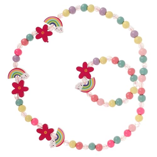 LIGIGWASH Buntes Schmuckset für Mädchen mit Perlen und Holz Armband und Halskette Kinderfreundlich Lebendige Regenbogendesigns Geschenkset für Junge Mädchen zum Anziehen und Basteln von LIGIGWASH