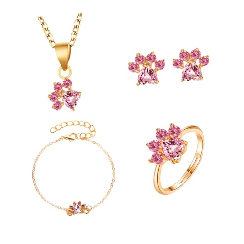 LIGIGWASH Cat's Paw Schmuckset Damen Zirkonia Ringe Armband Ohrringe Leichtes Legierung Schmuck Geschenk für Frauen Mädchen Geburtstag Hochzeit Valentinstag von LIGIGWASH