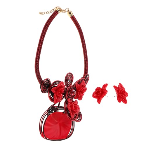 LIGIGWASH Chunky Ethnic Statement Necklace und Flower Earrings Set Handgefertigter Pendent Collar Choker Leichtes Vibrantes Schmuckset für Frauen und Mädchen Geeignet für Party und Prom von LIGIGWASH
