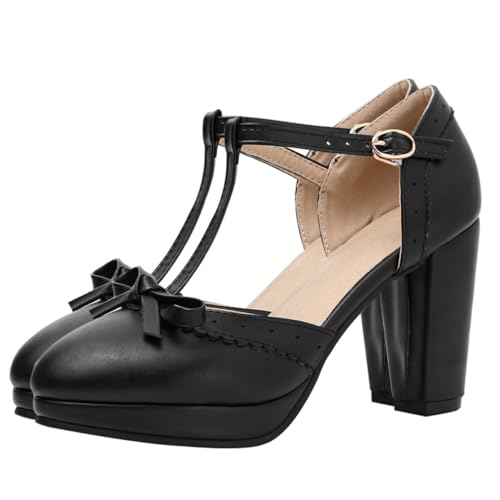 LIGIGWASH Chunky Heel Sandalen Damen mit Schleifen Detail Stilvolle High Heeled Sandals Bequeme Sommer Schuhe für Partys Büro und Alltag Modische Riemchensandalen in Schwarz von LIGIGWASH