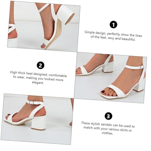 LIGIGWASH Chunky Heels Sandalen Damen Sandaletten mit Blockabsatz Weiße Damen Schuhe mit Quadratischer Spitze Atmungsaktive Rutschfeste Sommer Slipper Modisch und Angenehm für Stilvolle von LIGIGWASH