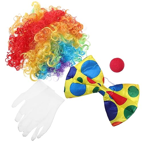 LIGIGWASH Clown Kostüm Set für Erwachsene Clown Perücke Falsche Nase Handschuhe und Fliege Hautfreundlich Langlebig für Halloween Karneval und Kostümpartys von LIGIGWASH