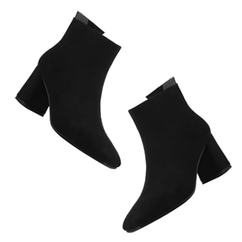 LIGIGWASH Damen Ankle Boots mit Quadratischer Spitze Mittelhoher Klobiger Absatz Pu material und Gummisohle Bequeme Modische Stiefeletten für Alltag Herbst Geschenkidee für Frauen Schwarz von LIGIGWASH