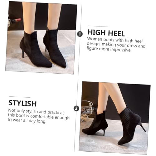 LIGIGWASH Damen Ankle Boots mit Spitz Zulaufender Zehenpartie Robuste High Heels aus Mattem Material Bequeme Kurzstiefel für Herbst und Winter Elegante Schuhe für Frauen Schwarz von LIGIGWASH