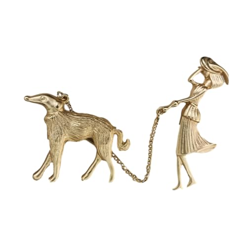 LIGIGWASH Damen Brosche aus Legierung Mattgoldener Ansteckpin mit Spaziergang Hund Motiv Modisches Accessoire für Kleidung Pullover Jacke Schal Vielseitig Tragbar Geschenkidee von LIGIGWASH