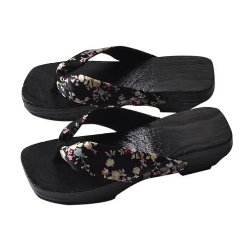 LIGIGWASH Damen Clog Sandalen Japanischer Stil Holzclogs mit Rutschfester Sohle Hausschuhe Sommer Freizeit Schuhe für Drinnen und Draußen von LIGIGWASH