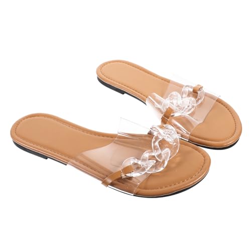 LIGIGWASH Damen Flache Sandalen Transparent Sommer Sandaletten Strand Schuhe Slipper Modisch Rutschfest Leicht Elegant von LIGIGWASH