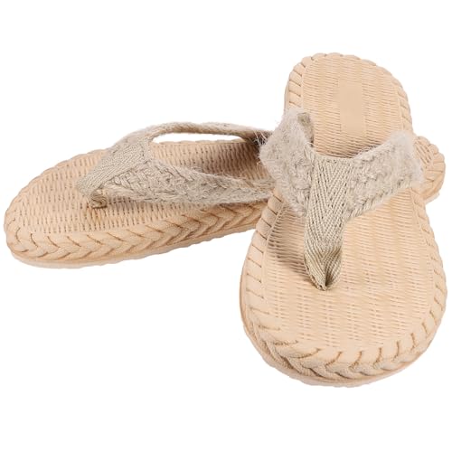 LIGIGWASH Damen Flip Flops Imitation Strohboden Sandalen Sommer Slippers Leicht Rutschfest Strand Schuhe Flach Niedriger Absatz Komfortabel Für Alltag Urlaub von LIGIGWASH