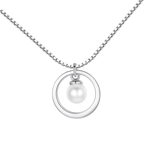 LIGIGWASH Damen Halskette Sterling Silber mit Rundem Perlenanhänger Modische Vielseitige Schmuckkette für Frauen Schlichtes Design Geschenk für Besondere Anlässe von LIGIGWASH