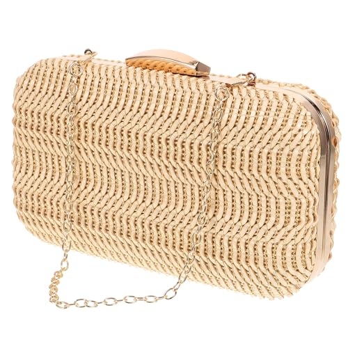 LIGIGWASH Damen Handtasche Geflochtene PU Clutch mit Kette Leichte Outdoor Phone Bag Umhängetasche für Shopping Reisen und Alltag Praktische Kleine Damenbörse in Khaki von LIGIGWASH