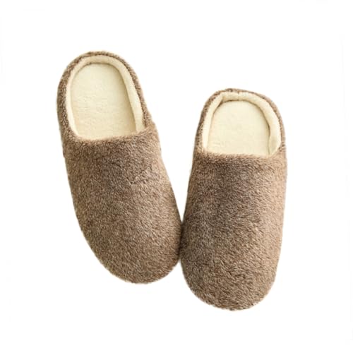 LIGIGWASH Damen Hausschuhe Winter Weiche Plüsch Slipper mit Baumwollfüllung Leicht Geräuscharm Unisex Komfort Schuhe für Zuhause Kaffee Farbe von LIGIGWASH