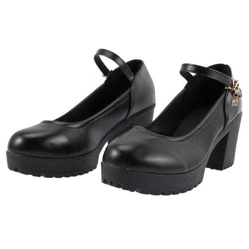 LIGIGWASH Damen High Heels Rund Zehen Modisch Strapazierfähig rutschfeste Absätze Elegant für Party Arbeit Hochzeit Schwarz von LIGIGWASH