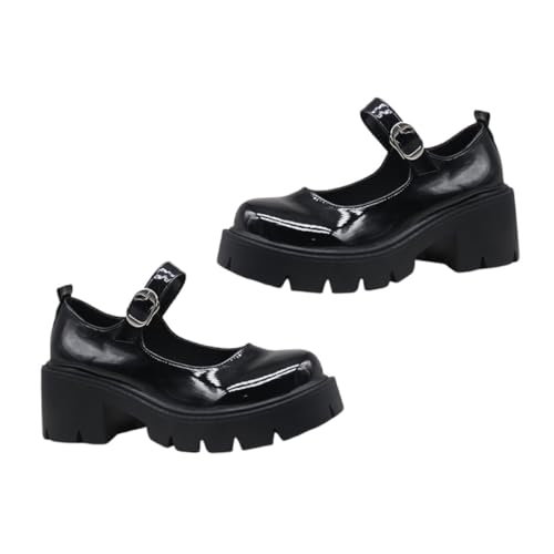 LIGIGWASH Damen Rundzehen PU Plattform Schuhe mit Chunky Absätzen Frühling Herbst Großer Blockabsatz Halbschuhe Damen Halbschuhe für Arbeit Party Bankett rutschfest und Modisch von LIGIGWASH