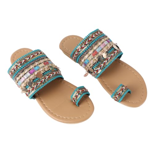 LIGIGWASH Damen Sandalen Flach Boho Sommer Schuhe Slippers Rutschfest Leicht Grün für Alltag Reise und Freizeit von LIGIGWASH