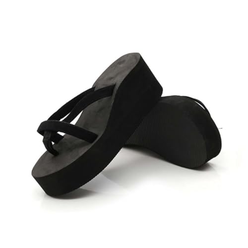 LIGIGWASH Damen Sandalen Keilabsatz Sommer Flops Pantoletten mit Plateauabsatz Rutschfest Boho Stil Strand und Freizeit Schuhe Schwarz von LIGIGWASH