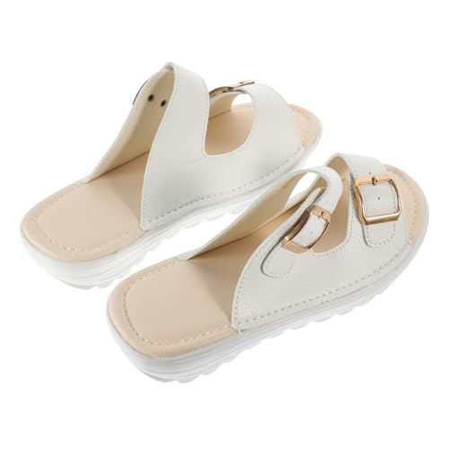 LIGIGWASH Damen Sandalen Weiß Echtleder Sommer Slipper Leicht Wedges Keilabsatz Strandschuhe Freizeit Urlaub Schuhe von LIGIGWASH