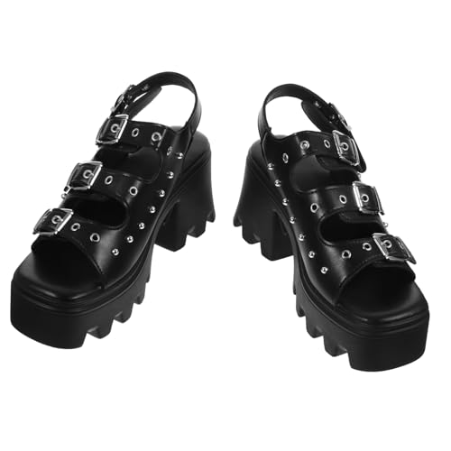 LIGIGWASH Damen Sandalen mit Dicker Sohle und Nieten Punk Stil Sandaletten Schwarz Rutschfest Modisch Sommerlich Geeignet für Frauen von LIGIGWASH