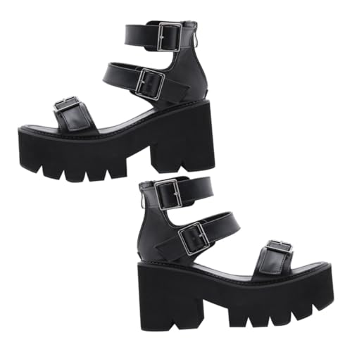 LIGIGWASH Damen Sandalen mit Klobigem Blockabsatz und Dicker Sohle Rutschfest Modisch für Sommer Partys Büro Hochzeit Nachtclub Bequeme High heeled Schuhe in Schwarz von LIGIGWASH