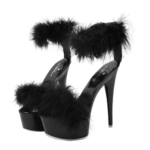 LIGIGWASH Damen Sandalen mit Ultrahohem Absatz Feinem Absatz Rutschfester Sohle Atmungsaktiv und Strapazierfähig Modische Sommer-sandaletten in Schwarz von LIGIGWASH