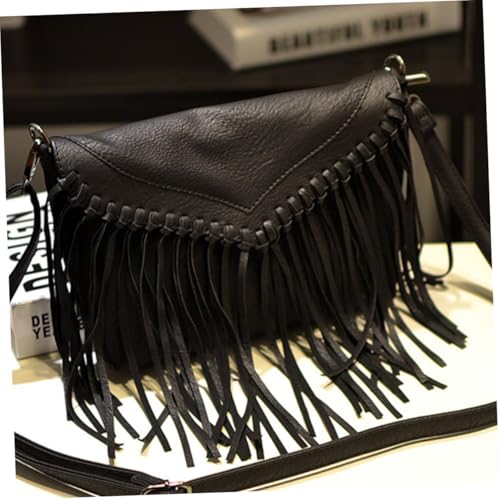 LIGIGWASH Damen Schultertasche mit Modischem Tassel Stilvolle Crossbody Messenger Pouch Schwarze Umhängetasche für Alltag Reisen Shopping und Freizeit Langlebiges Material Vielseitig von LIGIGWASH
