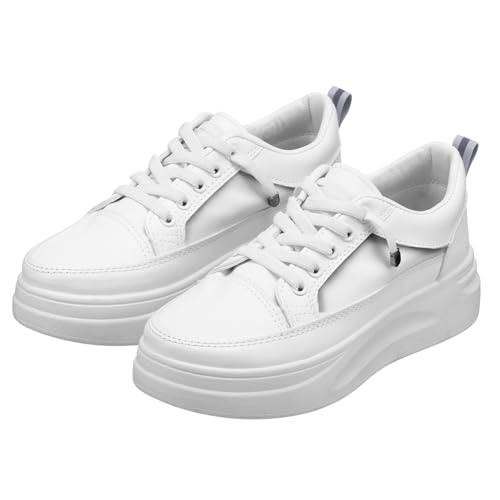 LIGIGWASH Damen Sneaker Weißer PU Sportschuh mit Dicker Sohle Modischer Freizeit Schuh Langlebig Vielseitig für Alltag und Casual Look von LIGIGWASH