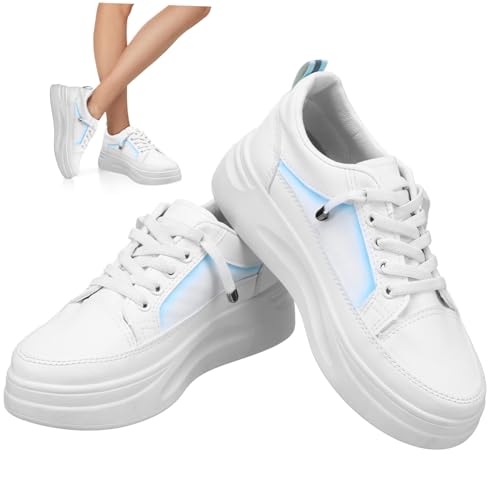LIGIGWASH Damen Sneakers Weiß mit Dicker Sohle Flache Freizeitschuhe aus PU Strapazierfähig Leicht zu Reinigen Vielseitig für Alltag und Freizeit Geeignet von LIGIGWASH