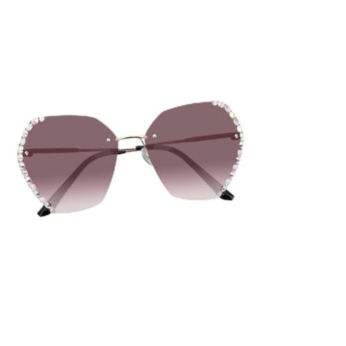 LIGIGWASH Damen Sonnenbrille mit Strasssteinen Kreative Partybrille Uv Schutz Rahmenlos Leicht Langlebig Elegantes Design für Alltag und Besondere Anlässe Goldfarbener Doppelton von LIGIGWASH