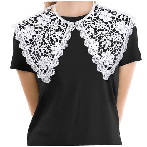 LIGIGWASH Damen Spitzenkragen Weiß Gefälschter Kragen mit Floraler Spitze Leichter Baumwoll fake Collar für Kleider Blusen Party und Hochzeit Abnehmbar mit Perlenknopf Vielseitiger Einsatz von LIGIGWASH