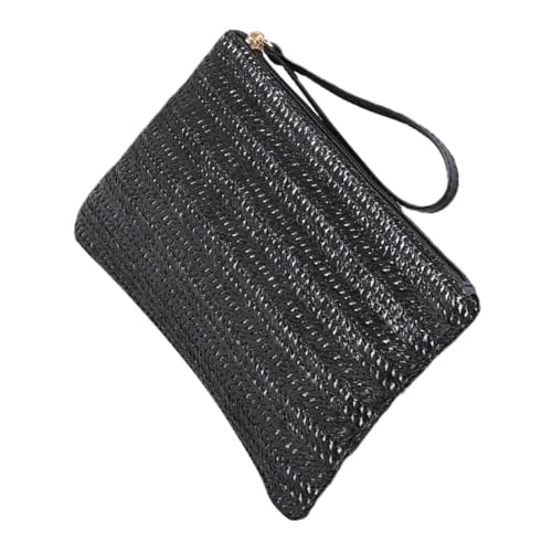 LIGIGWASH Damen Stroh Clutch Handtasche Große Kapazität Geflochtene Handgelenktasche mit Reißverschluss Praktische Münzbörse Umhängetasche für Alltag und Outdoor Schwarz von LIGIGWASH
