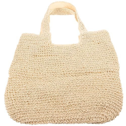 LIGIGWASH Damen Stroh Schultertasche Sommer Strandtasche Große Handtasche für Reisen Alltag Freizeit Beige Handgefertigt Leicht Kombinierbar Vielseitig Strand Tote Bag von LIGIGWASH