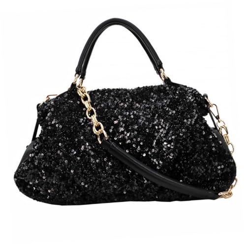 LIGIGWASH Damen Umhängetasche mit Großer Kapazität Stilvolle Tragbare Handtasche Modische Schultertasche in Schwarz mit Schimmernden Pailletten Geeignet für Alltag und Beruf von LIGIGWASH