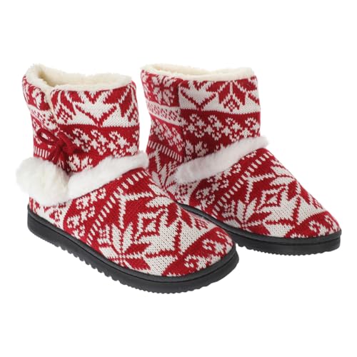 LIGIGWASH Damen Winterhausschuhe Baumwolle Plüsch Gefüttert Rutschfeste Dicke Sohle Warme Indoor Boots mit Weihnachtsmuster Komfortable Weiche Schuhe für Zuhause Geschenkidee von LIGIGWASH