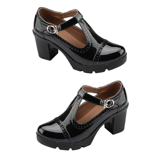 LIGIGWASH Damenschuhe High Heels mit Chunky Absatz Runde Zehen rutschfeste und Bequeme Arbeitsschuhe für Damen Langlebig Modisch Geeignet für Frühling Herbst Schwarz von LIGIGWASH