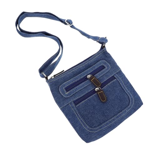 LIGIGWASH Denim Crossbody Bag Damen Retro Vintage Mehrere Reißverschlüsse Quadratisch Kleine Umhängetasche Casual Jeans Handtasche für Alltag und Freizeit von LIGIGWASH
