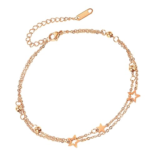 LIGIGWASH Doppel Layer Ankle Chain mit Fünfzackigem Stern Schlichtes Design Titanstahl für Frauen Perfektes Fußkettchen für Strand Hochzeit und Alltag von LIGIGWASH