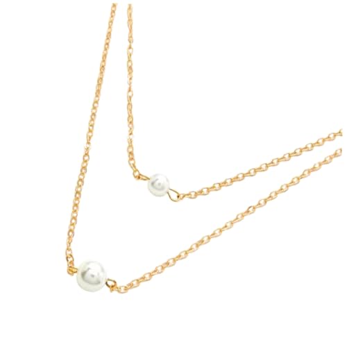 LIGIGWASH Doppelte Perlenkette aus Simulierten Perlen Damen Zarte Halskette Modeschmuck Goldfarbene Ketten für Stilvolle Frauen Vielseitig Kombinierbar von LIGIGWASH