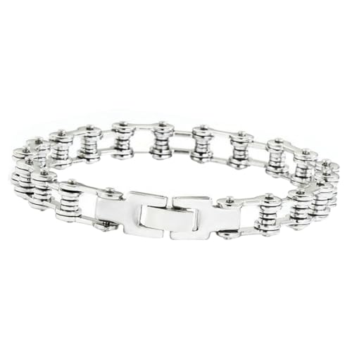 LIGIGWASH Edelstahl Armband Herren Punk Handkette Fahrradkette Stil Robust Langlebig Silber Schmuck Geschenk für Männer Vater Freund von LIGIGWASH